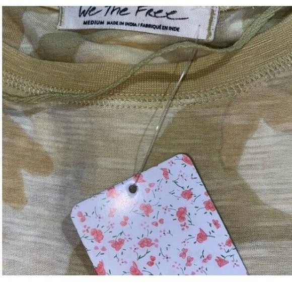 Free People Womens Shirt Short Sleeve Camo-Print Cropped Tee Top Green M,$78 NWT - Picture 2 of 4